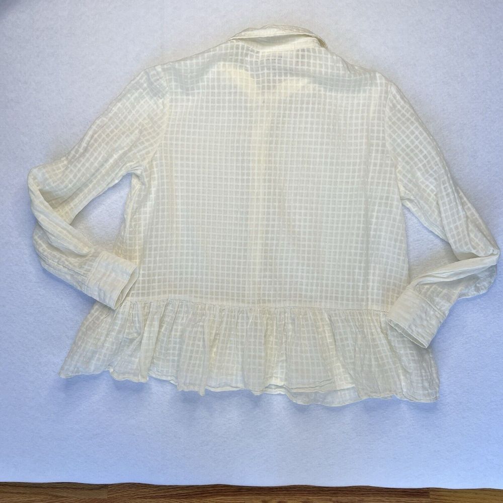 THE GREAT. The‎ Ruffle Oxford Top Beige Dobby Dot Cotton Peplum Blouse Size 0 - Picture 2 of 12